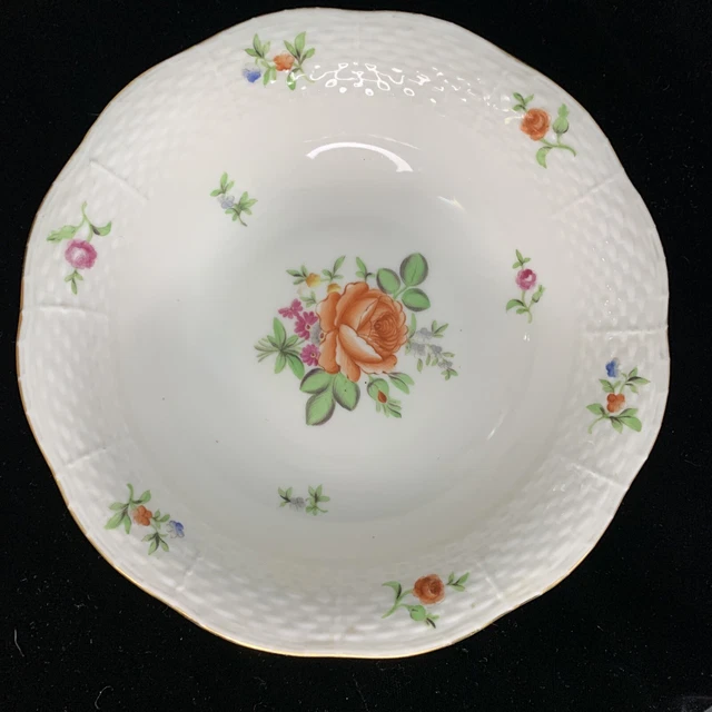 Herend Flower Rose Cereal Oatmeal Serving Bowl 330 6 1/2" Gold Rim Beautiful!￼
