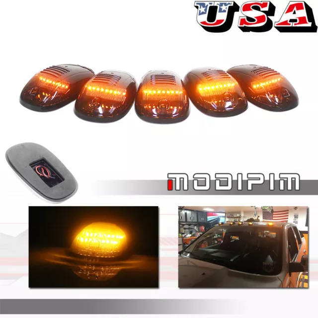 (5) Smoked Lens Cab Roof Marker Running Lamps Amber LED Lights For Truck 4x4