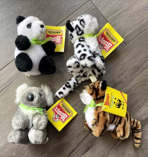 Vintage Wendys WWF Plush Toy Animals Tiger Koala Bear Set of 4 with Tags 1988