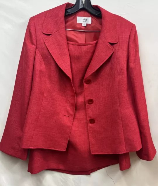 Le Suit 2pc Blazer Suit & Skirt Red Size 16P Women Long Sleeve Lined 3 Buttons