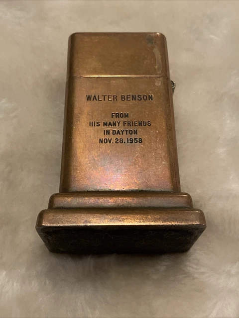 Vintage 1950’s Zippo Barcroft Brass Copper Table Lighter National Walter Benson
