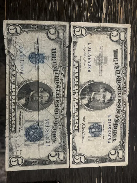 🔥🔥1934 D $5 Bill Blue Seal & 1953 A $5 Blue Seal OLD US CURRENCY🔥🔥