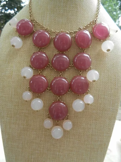 NWT $98 J. Crew Lucite Cabochon Pink Bubble Statement Bib Collar Necklace GIFT