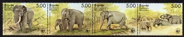 Sri Lanka 1986 #803 WWF Elephants strip MNH