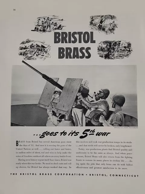 1942 BRISTOL BRASS Company Fortune WW2 Print Ad U.S. NAVY Anti-Aircraft ...