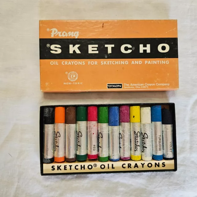 Prang Sketcho Oil Crayons In Original Vintage Box 12 Colors