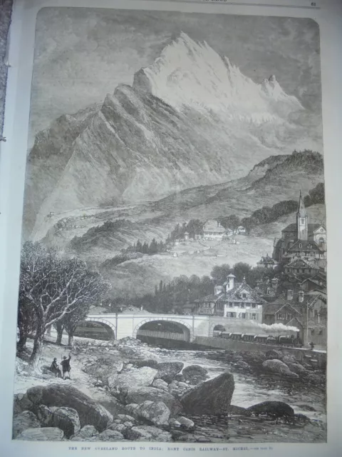 Mont Cenis Eisenbahn Frankreich St. Michel 1869 alter Druck Ref. AX2