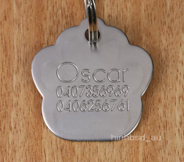 Stainless Steel Paw Shaped Pet ID Tag Free Personalised Custom Engraved Dog Cat