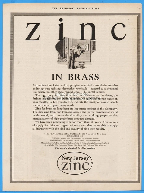 1920 New Jersey Zinc Co New York Copper Brass Vintage 1920s Print Ad
