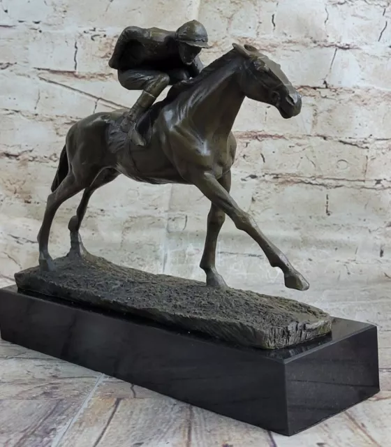 Original Milo Signed Bronze Sculpture Statue of Jockey Race Horse Office Trophy