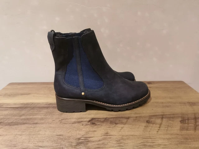 CLARKS LADIES NAVY Blue Nubuck Pull On Block Ankle Boots Uk Size 3