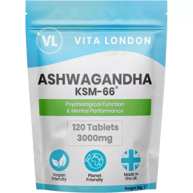 Ashwagandha KSM-66 Organic Root 3000mg 120 Tablets Capsules Anxiety Stress Sleep