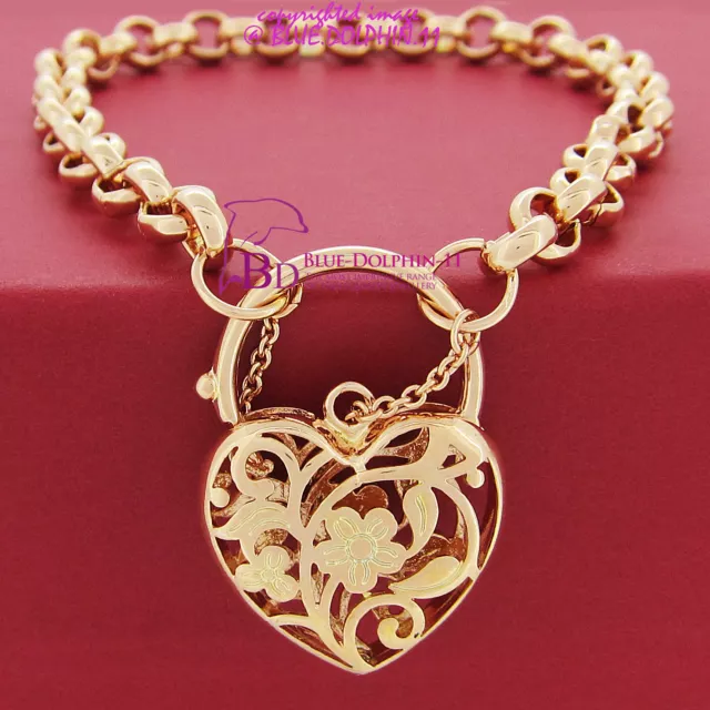 Real Solid Women 9k Rose Gold GF Bracelet Bangle Ring Chain Heart Clasp Padlock 2