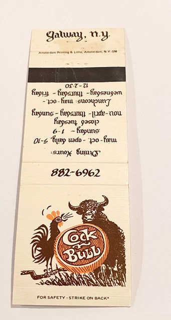 Matchbook Cover Cock & Bull Restaurant Galway New York