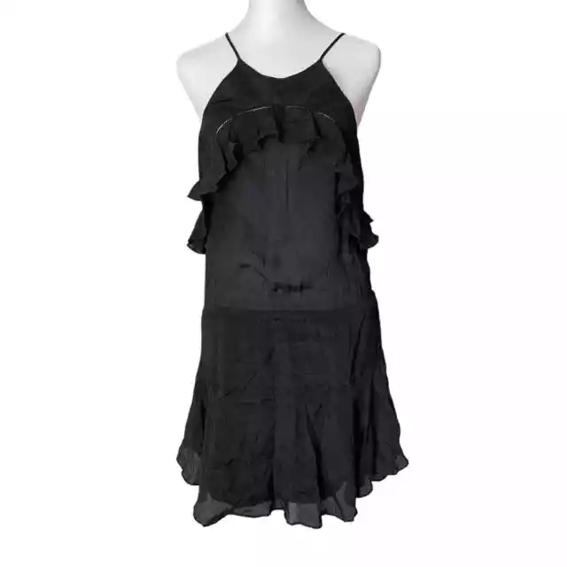 Karina Grimaldi Womens Small A-line Celine Dress Black Ruffled High Neck Silk