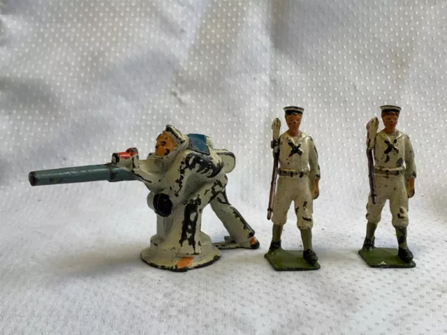 Vtg Manoil & Britains Ltd. Naval Soldiers Military Gunner Lead Figure Lot