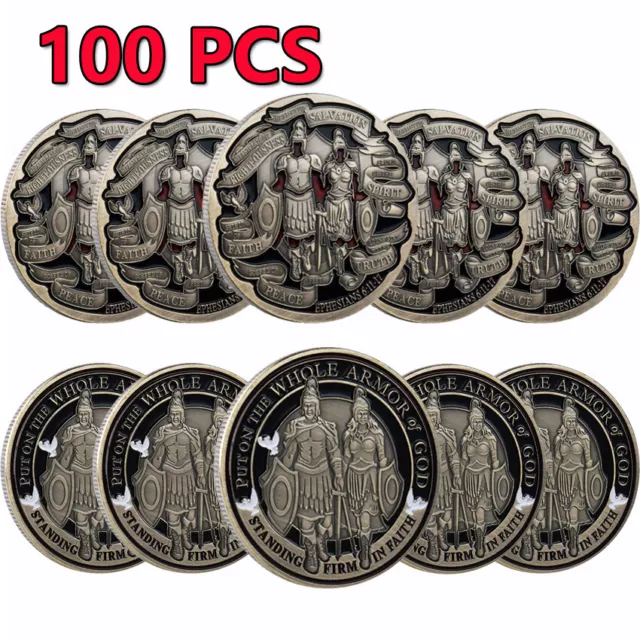 100PCS Put on the Whole Armor of God Challenge Coin Commemorative Bronze  Metal