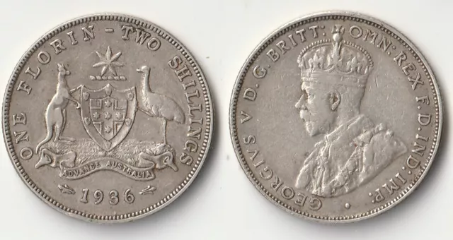 1936 Australia florin silver coin