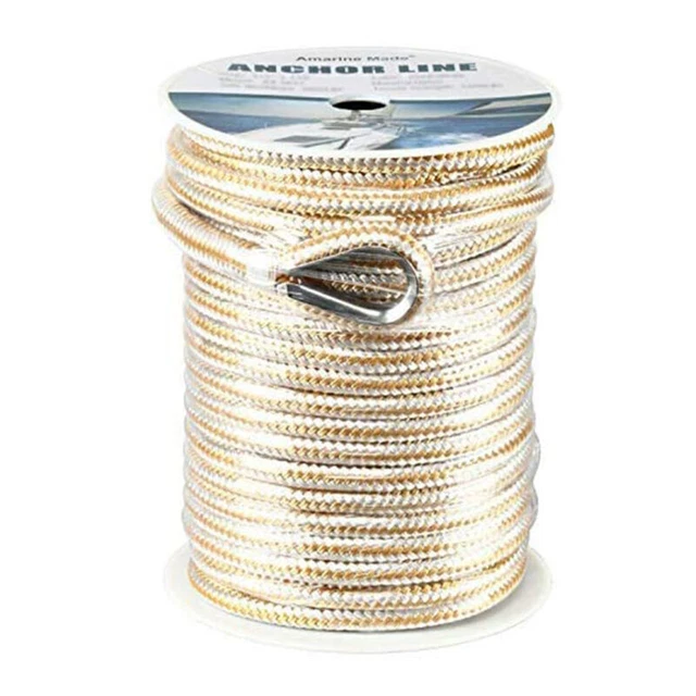 1/2 In X 150FT Double Braid Nylon Anchor Line Rope with Stainless Steel Thimble