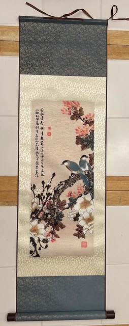 Vintage Original Signed Chinese Asian Silk Landscape Art Watercolor Painting 40”