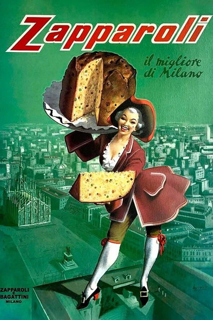 Poster Manifesto Locandina Pubblicità Stampa Vintage Panettone Milano Zapparoli