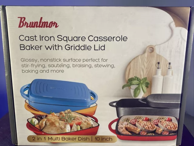 Bruntmor 2 in 1 Enameled Square Cast Iron Baking Pans. 7”. & 1 Large GRILL Pan.