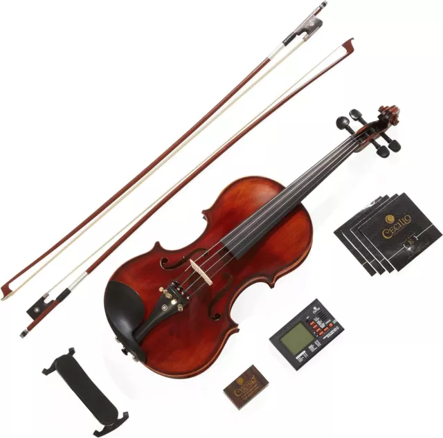 Mendini By Cecilio Violin MV500+92D for Beginner - 3/4 Size, Black Solid Wood-