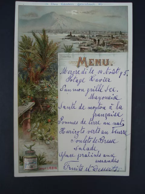 Ancien Menu De Restaurant De La Compagnie Liebig Palermo Palerme   1895