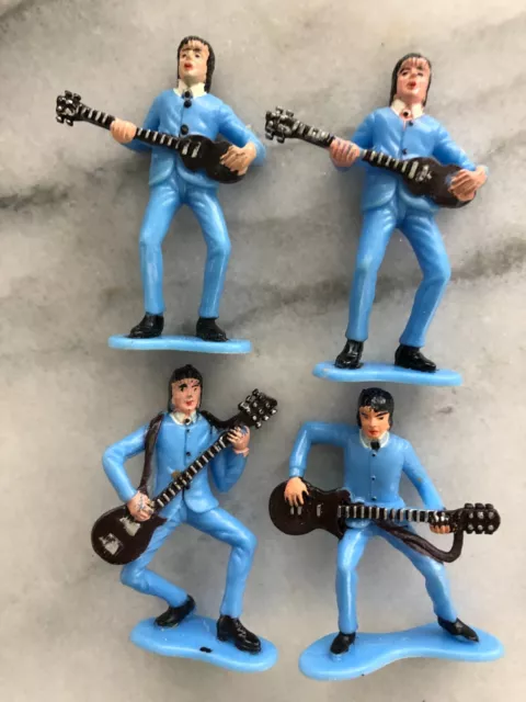 Vintage Beatles Plastic Cake Topper Lot Figures Guitar Players