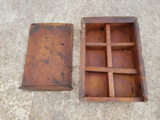 Vintage Ancien Primitive Artisanal 6 Compartiments Spice Maintient Boîte en Bois