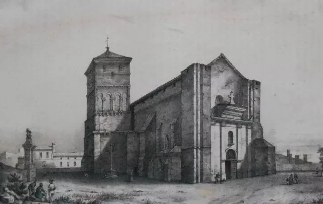 Lithographie Originale XIXème - Église de St André de Cubzac - J. Philippe