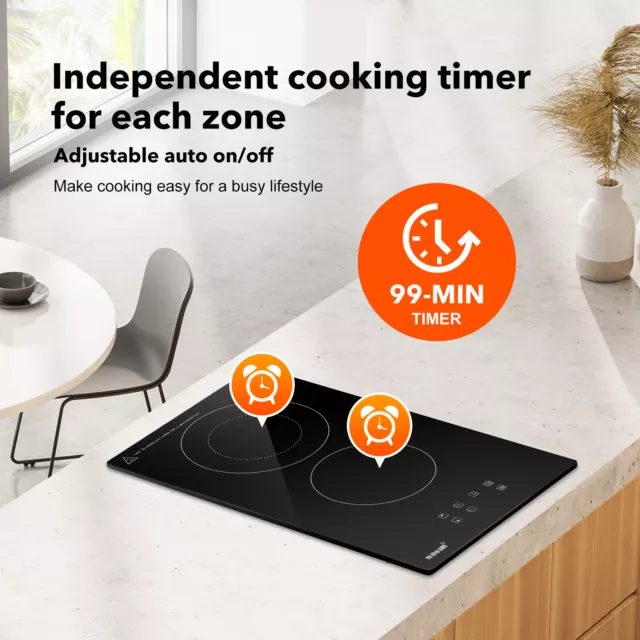 Maxkon Electric Ceramic Cooktop 30CM Cook Top Black Glass 2 Burner Touch Control