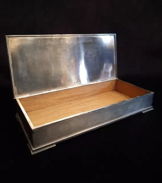 Old Vintage Sterling Silver Wooden Rectangular Box Large Case 20th Century