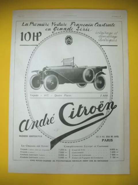 Publicite De Presse Citroen Automobile Torpedo Construite En Grande Serie 1907
