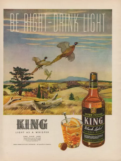 1944 Whiskey Alcohol King Black Label Blended Vintage Print Ad Pheasants Flying