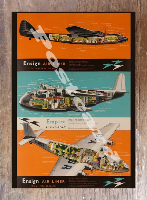 Historic Imperial Airways Ensign Flying Boat Cutaway Advertising Postcard