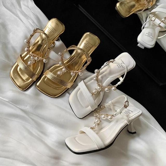 SCARPE SANDALI ALLA moda donna pelle perla perline punta aperta ...