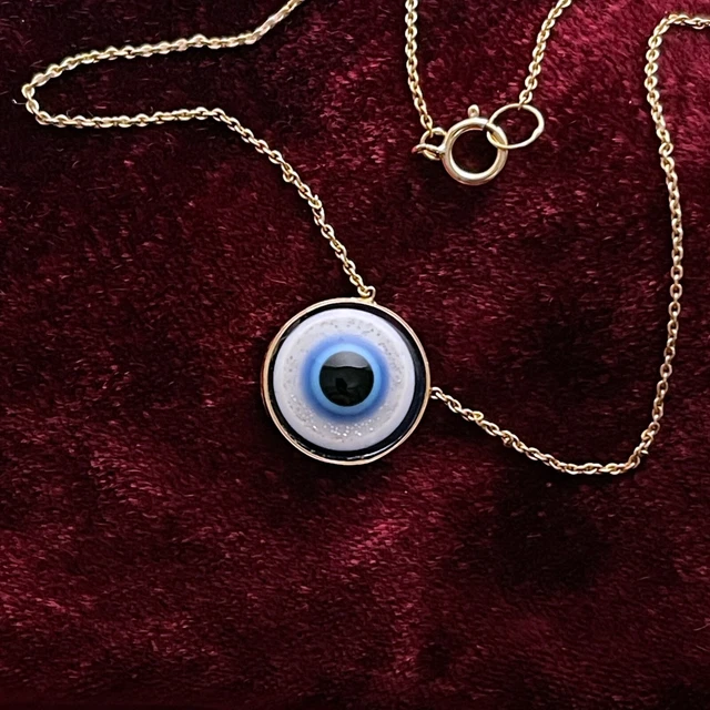 18K Solid Yellow Gold Evil Eye Turkish Necklace - Not Scrap