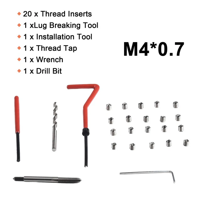 Kit De 25 Inserts Filetés Hélicoïdaux M4x0.7 - HSS, Avec Outils D'installation Et De Rupture - Parfait Pour La Réparation De Filets