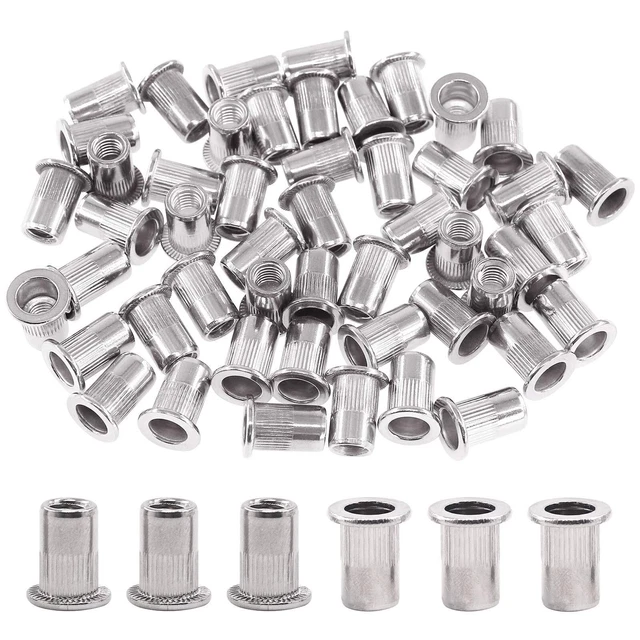 50Pcs 1/4''-20UNC 304 Stainless Steel Rivet Nuts Flat Head Threaded Insert
