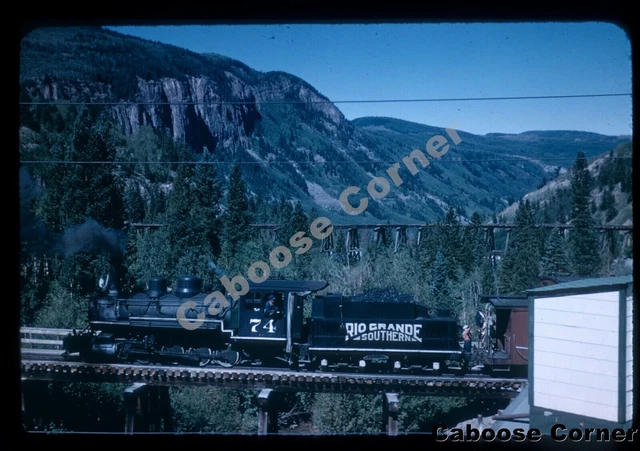 RGS #74 on trestle at Ophir CO with Caboose 1951 KODACHROME DUPLICATE SLIDE