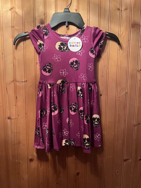 Dot Smile Girls Sz 2T Skulls Goth Cap Sleeve Twirl Dress Purple NWT Halloween