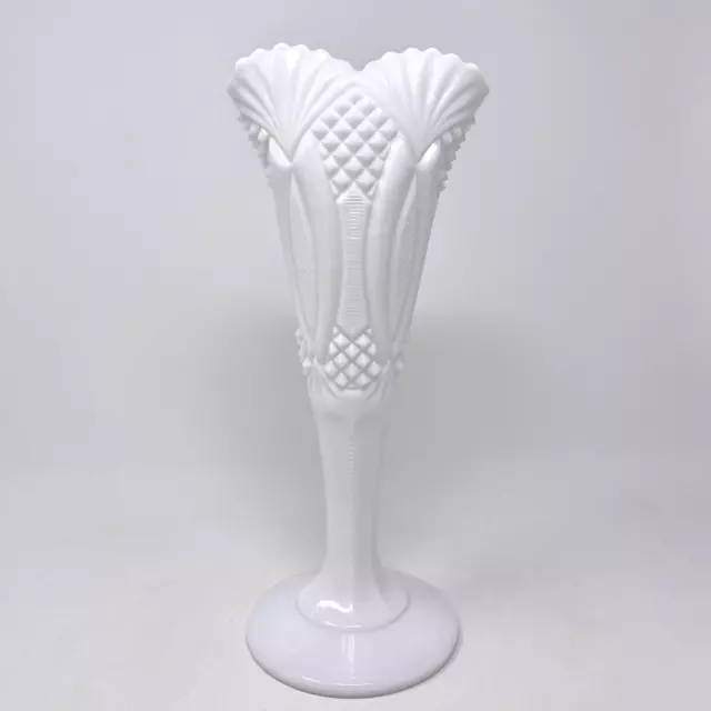 Vintage Kemple Jubilee Pattern Milk Glass Flower Vase 12”