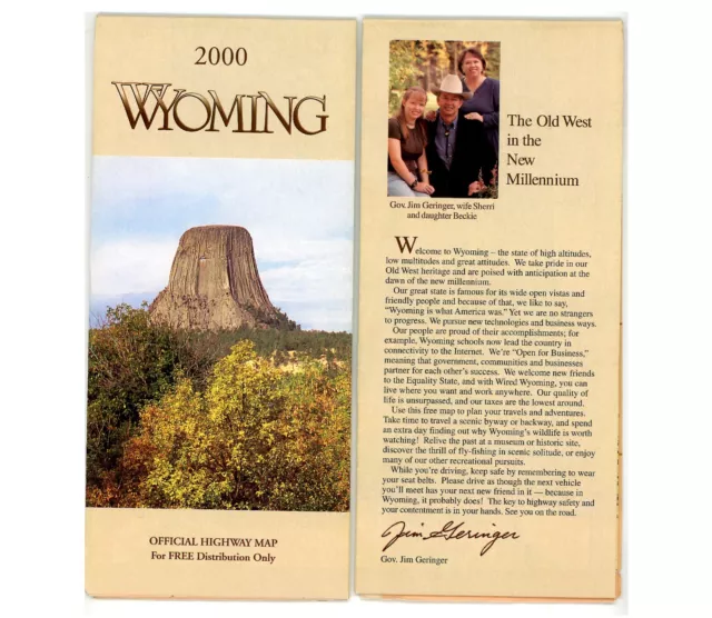 Vintage 2000 Wyoming Official Road Map – State Highway Department