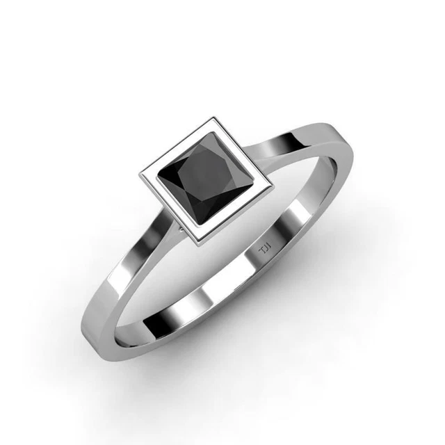 1.00ctcs Prinzessin Black Diamond Blende Set Verlobungsring 14kt Weißgold Rind