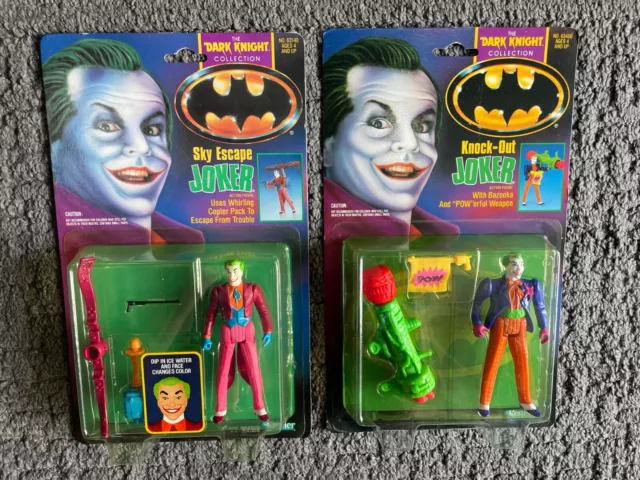Batman Dark Knight Series Knock Out & Sky Escape Jokers Act Figs Kenner 1990 MOC