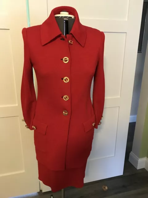 St. John Collection 2 piece Red Knit blazer & skirt suit, Size 4