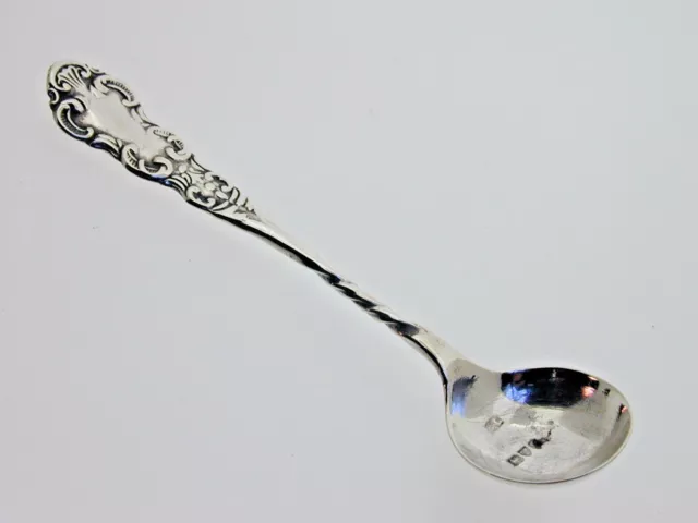 Antique Solid Sterling Silver Salt Spoon 4.7 Grams Edwardian Beautiful Handle