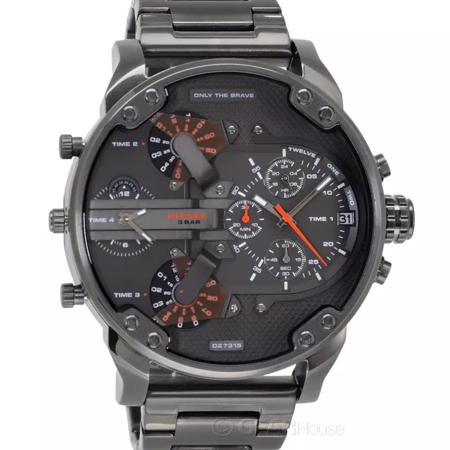 DIESEL Mens MR Daddy 2.0 Large Chronograph Watch Gray Dial Gunmetal Steel Band