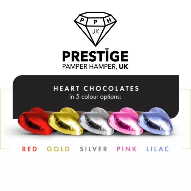 Foil Wrapped Milk Belgian Chocolate Hearts in Gold, Lilac, Silver, Pink, Red